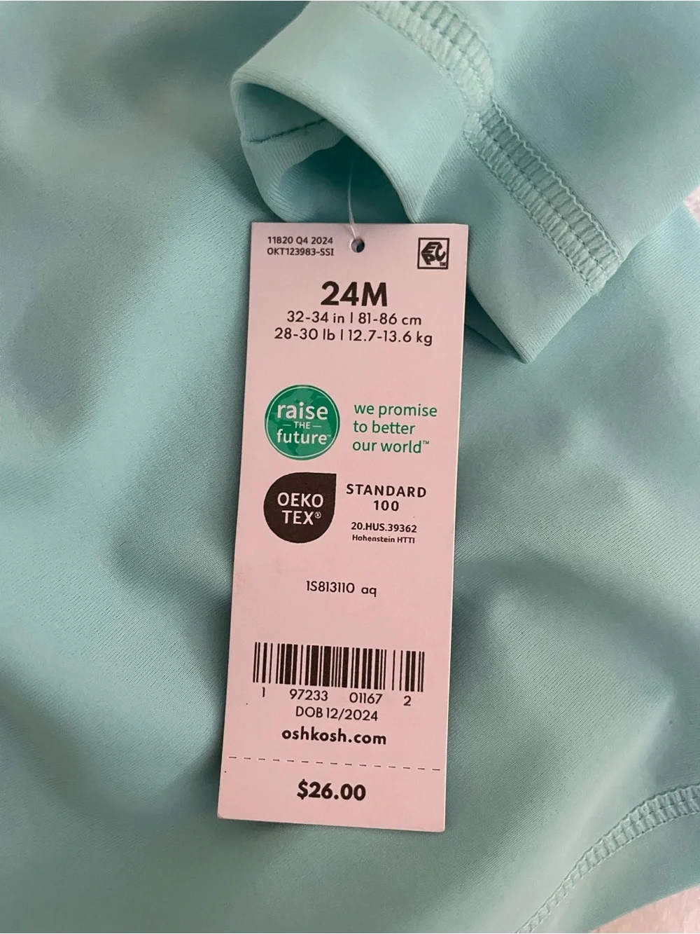 OshKosh B'gosh size: 12m Long-Sleeve Rash Guard - Aqua Mint